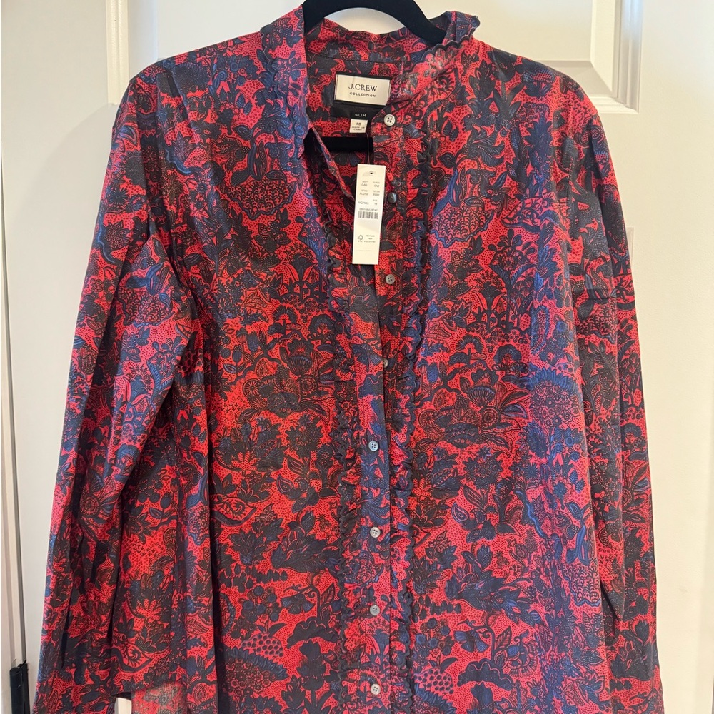 J. Crew Red and Blue Floral Button-Down Shirt